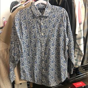 Lands' End Blue Casual Button Down Shirt with Floral Print